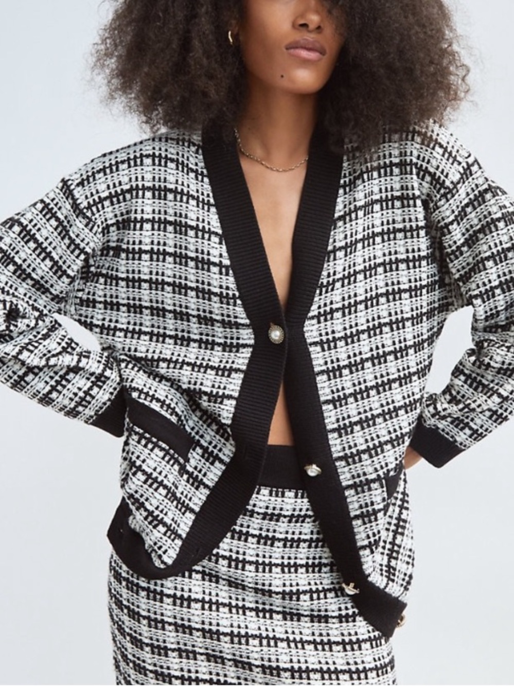 Aritzia Babaton Lacer Espace Black Check Oversized Cardigan Sweater